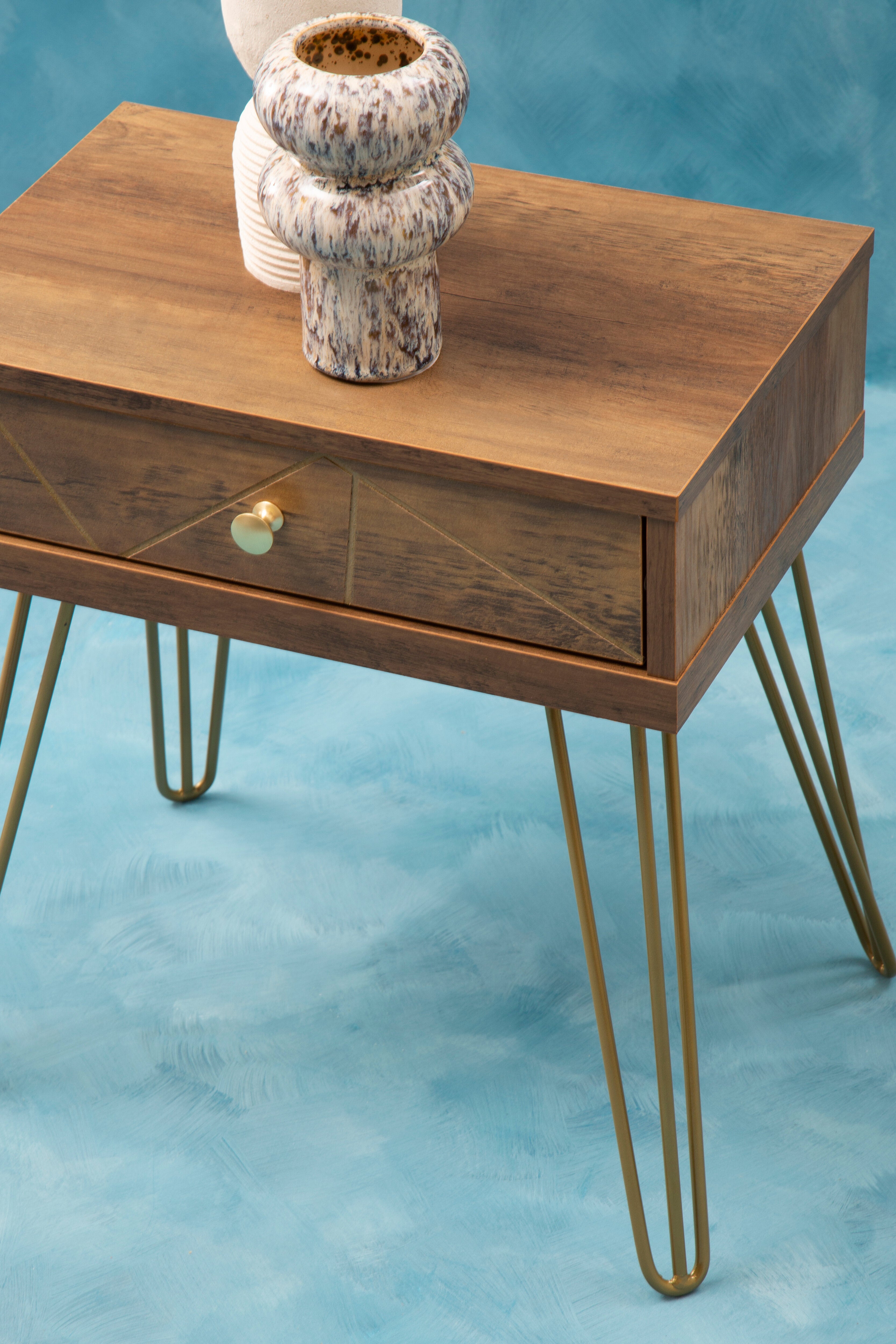 Ophelia Brown Wood & Gold Side Table